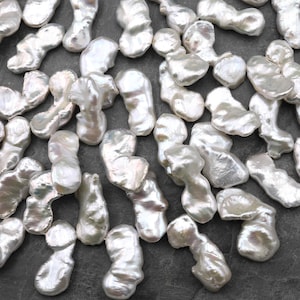 Large Natural White Keishi Twin Pearl Top Side Drilled Real Genuine Natural Freshwater Pearl 16&quot; Strand