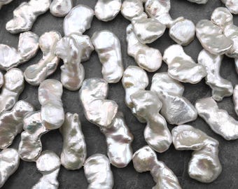 Large Natural White Keishi Twin Pearl Top Side Drilled Real Genuine Natural Freshwater Pearl 16" Strand