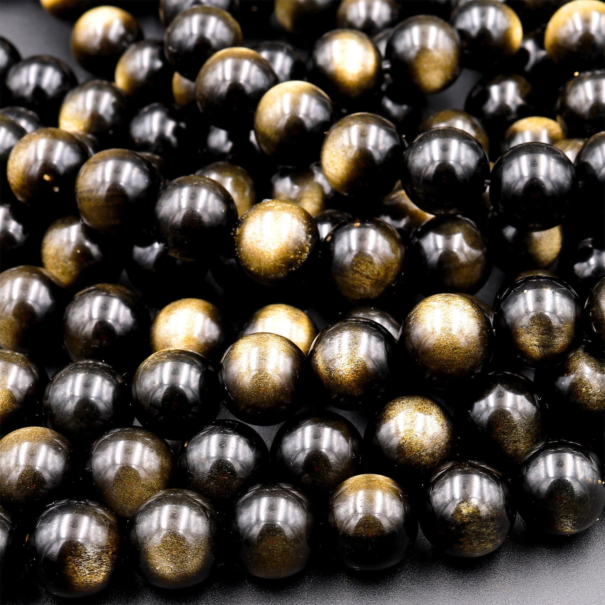 Perles Rondes En Obsidienne Dorée Naturelle - Taille 4mm à 16mm - Lot De 25+ - Style Native Américain