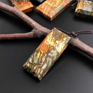 Natural Red Creek Jasper Rectangle Tile Pendant Mahjong Style Faceted Edges Aka Multicolor Picasso Jasper A7