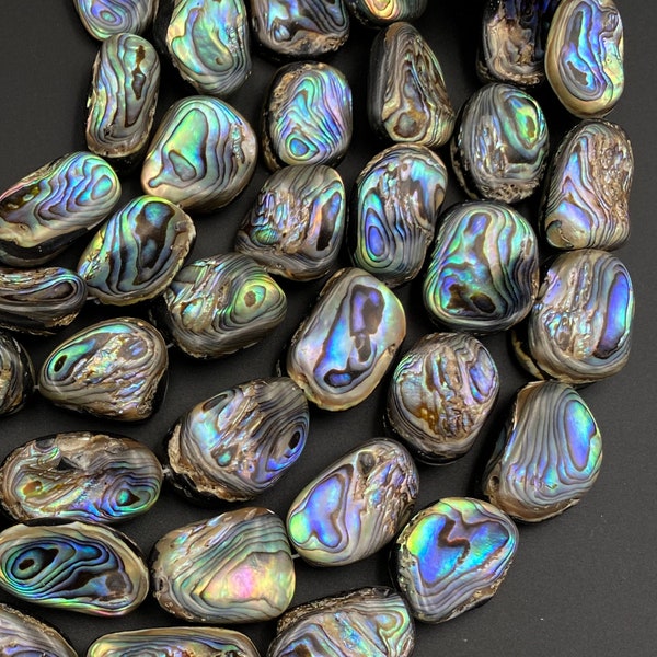 Grand Freeform Natural Abalone Nugget Irregular Rectangle Beads Iridescent Rainbow Glow Bleu Vert Rouge Rose Flash 15.5" Strand