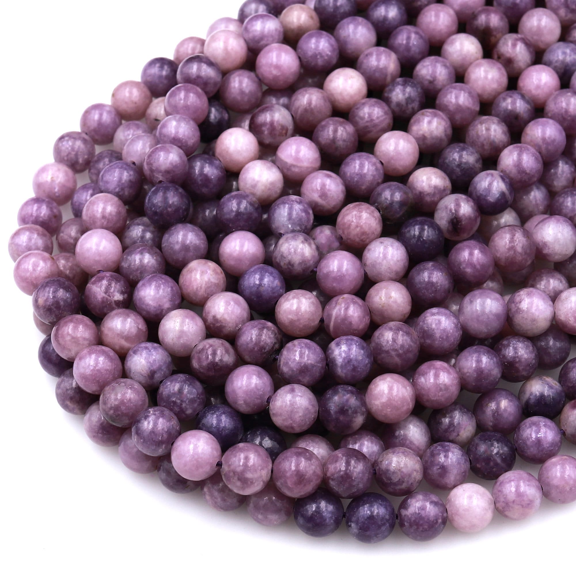 Natural Violet Purple Lepidolite 4mm 6mm 8mm 10mm Round Beads 15.5