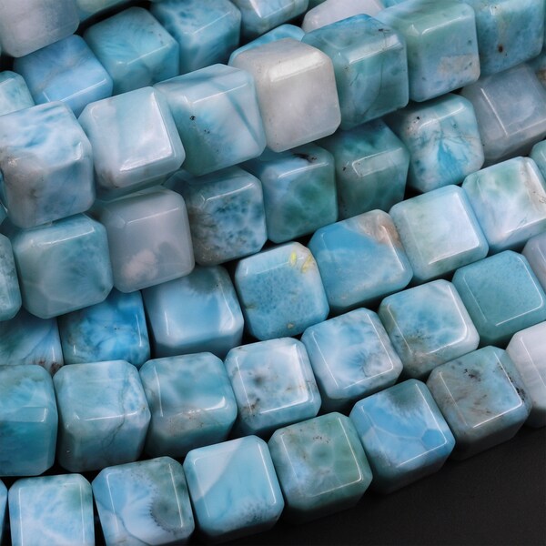 Natural Larimar 8mm 10mm Square Cube Beads High Quality Real Genuine Natural Blue Larimar Gemstone 15.5" Strand