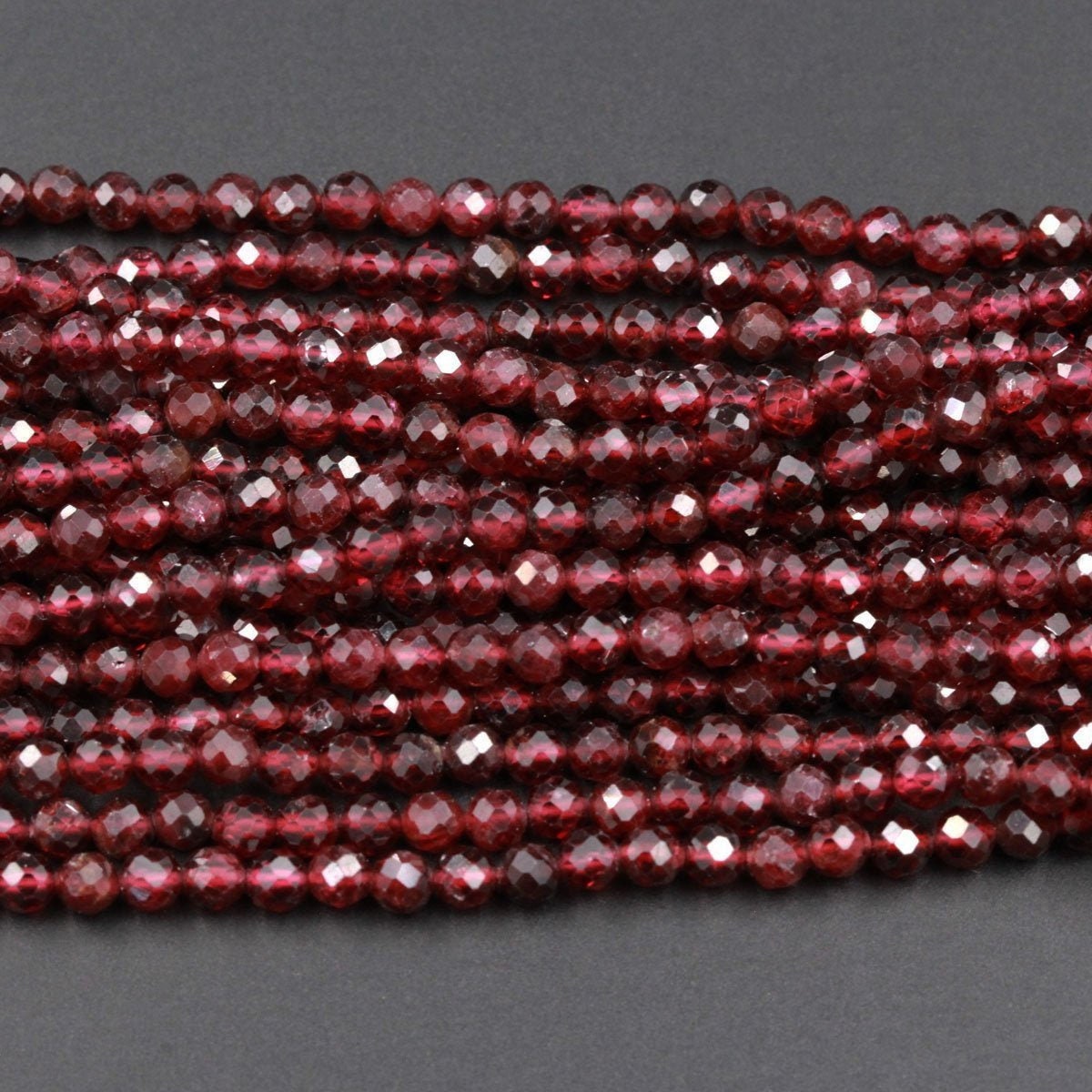 Wholesale Natural 3mm Faceted Dark Red Garnet Gemstone Round Loose Beads 15.5" 