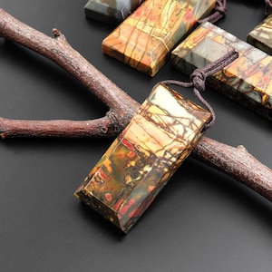 Natural Red Creek Jasper Rectangle Tile Pendant Mahjong Style Faceted Edges Aka Multicolor Picasso Jasper A10