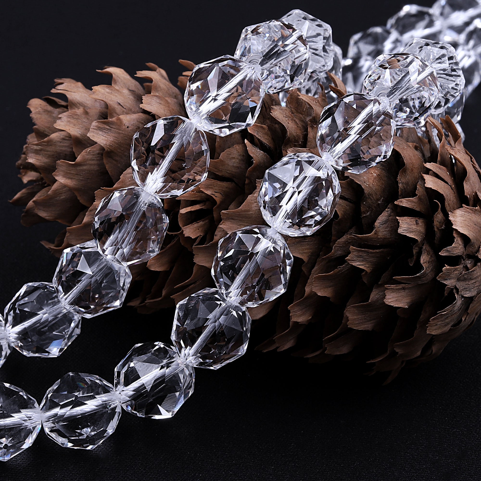 AAA Genuine 100% Natural Rock Quartz Faceted 6mm 8mm 10mm 12mm 14mm 16mm Round Beads Gem Quality Geometric Diamond Star Cut 15.5" Strand