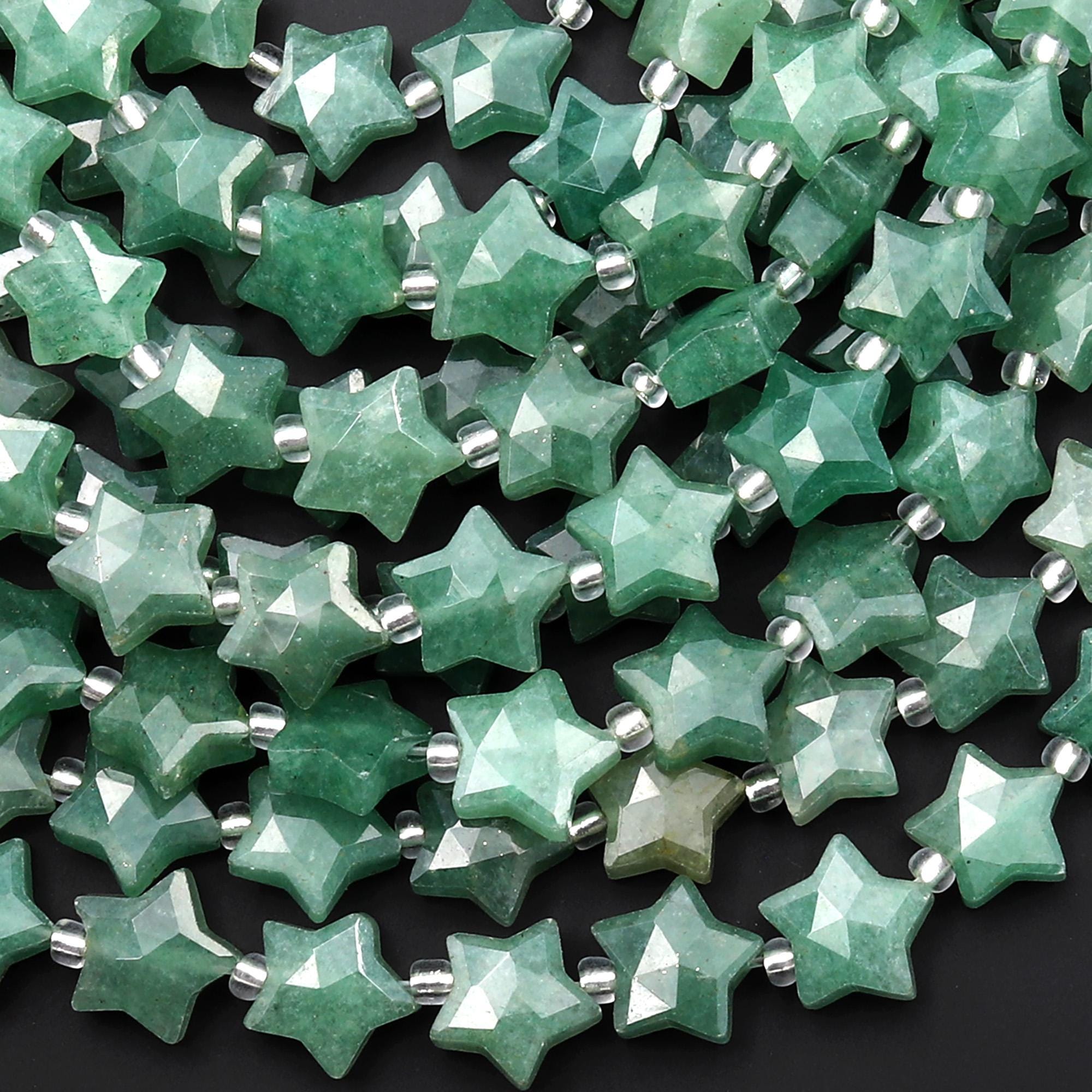 輝くファセット天然グリーンアベンチュリンビーズ 10 mm 彫刻スター