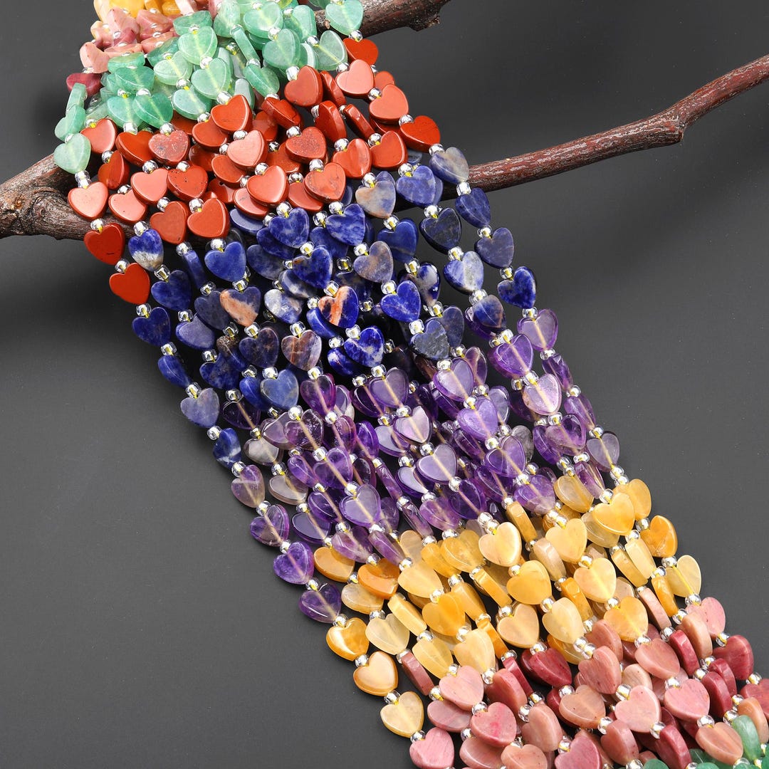 Natural Multicolor Gemstone Heart 8mm Beads Yellow Jade Petrified ...