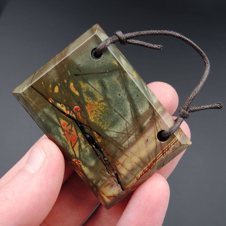 Natural Red Creek Jasper Pendant Cherry Creek Jasper Pendant Multicolor Rectangle Cabochon Cab Two Hole Drilled Pendant P1081