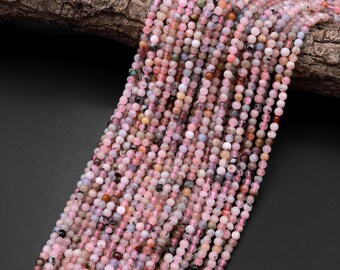 天然モルガナイト ピンク アクアマリン 4 mm ラウンドビーズ 斑入り