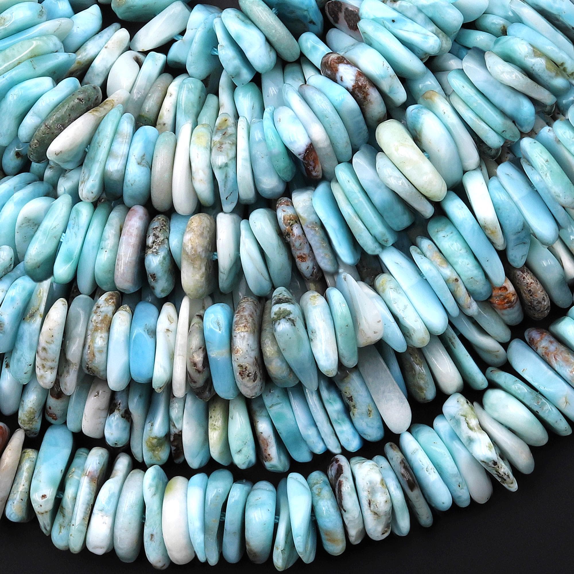 Genuine 100% Natural Blue Larimar Beads Freeform Rondelle Nuggets Large Chunky Center Dilled Freeform Chip Real Larimar Stone 15.5" Strand