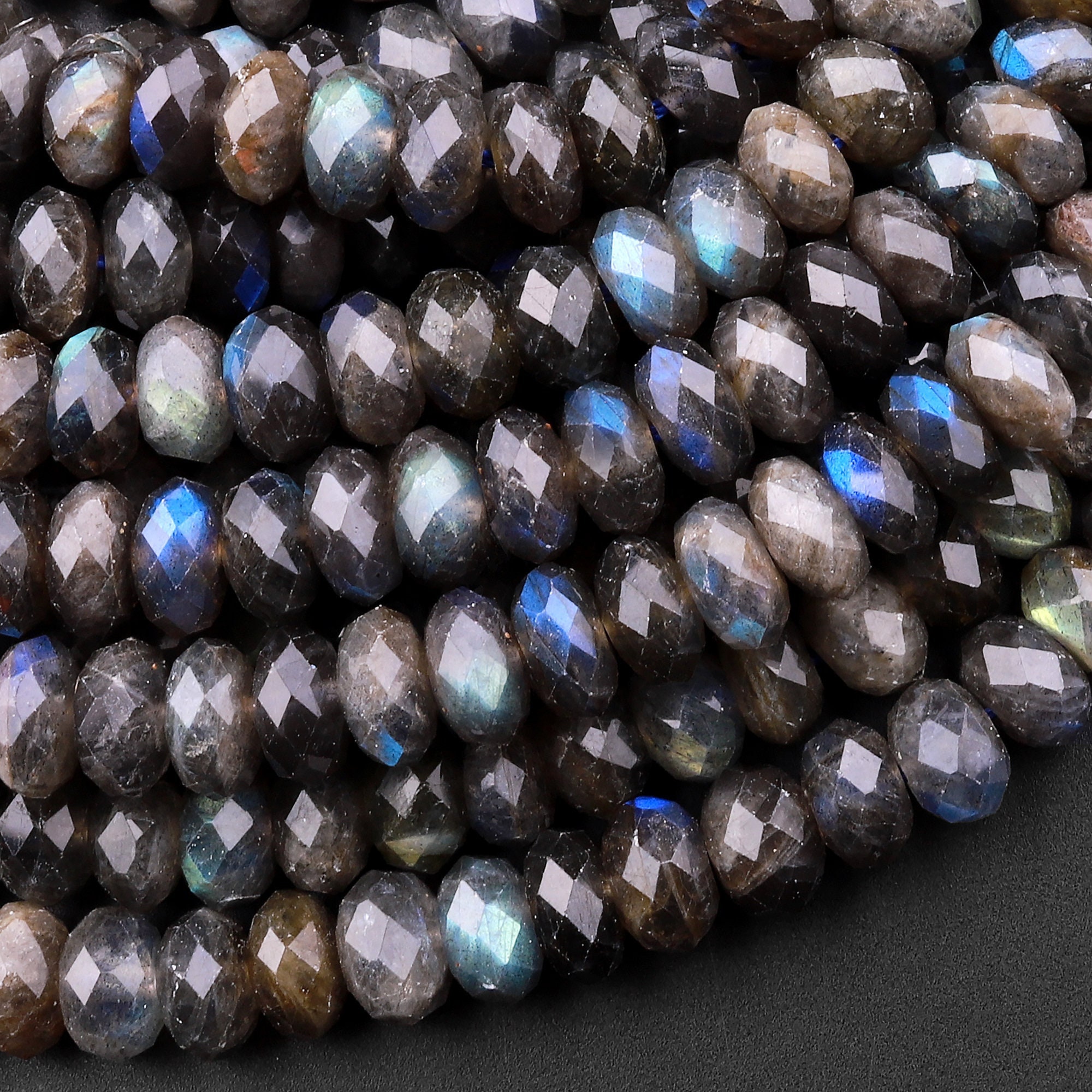 Labradorite Faceted Rondelle Large Hole Size Beads 9mm - 2 mm Drill Hole