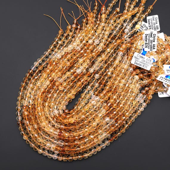 Perles En Citrine Naturelle Dorée AAA - Tailles 4mm à 15mm (ici 12mm) - Rondes, Pour Bijoux Artisanaux