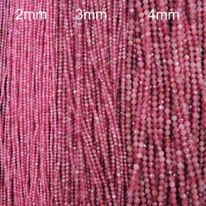 AAA Micro Faceted Natural Pink Tourmaline Faceted 2mm 3mm 4mm 5mm Round Beads Diamond Cut Gemstone 15.5 Strand image 2