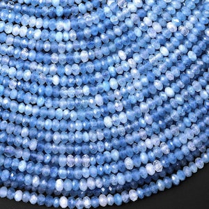 AAA Faceted Natural Blue Santa Maria Aquamarine Thin Rondelle Beads 3mm 4mm Gemstone 15.5" Strand