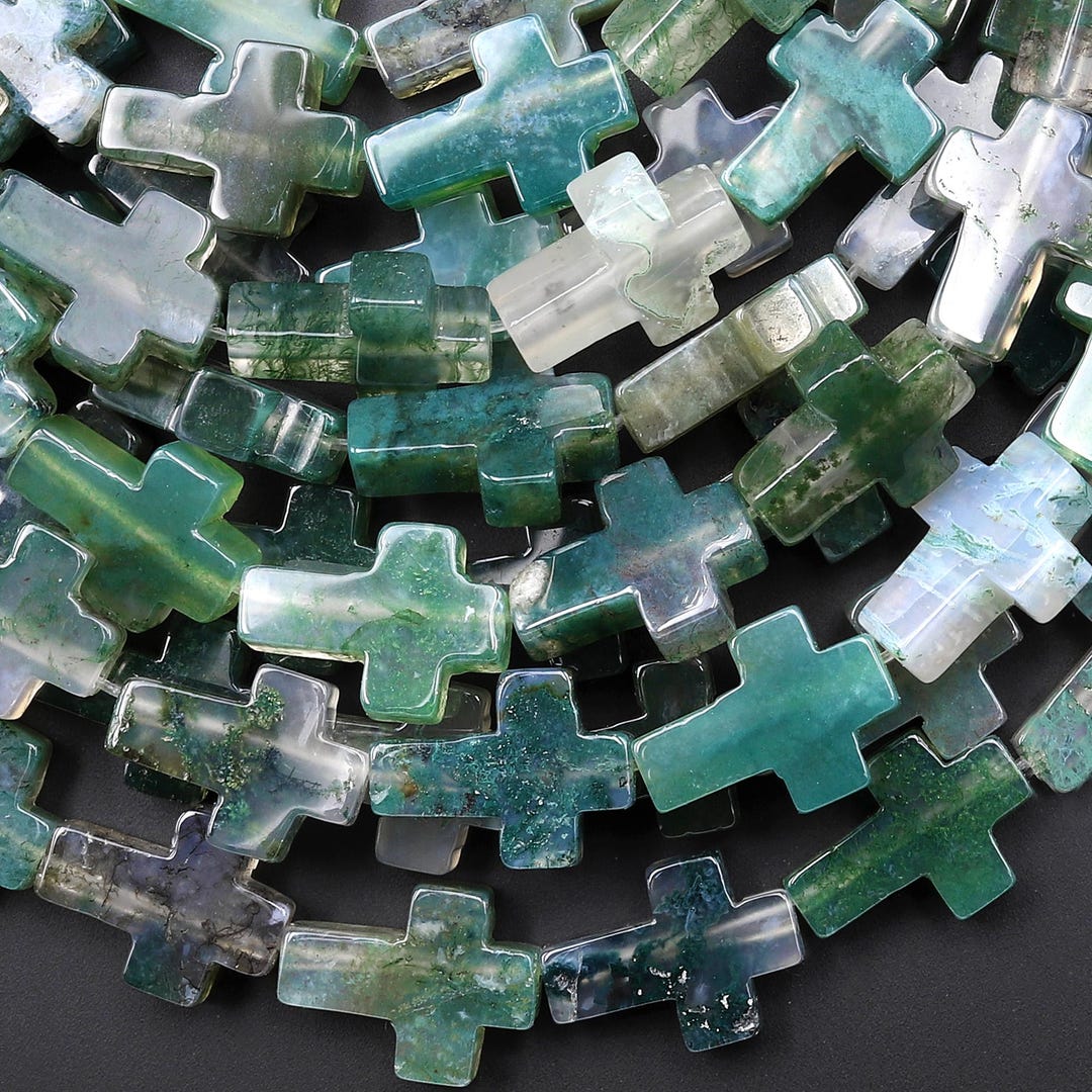 Natural Green Moss Agate Cross Beads 10x14mm 12x20mm Vertically