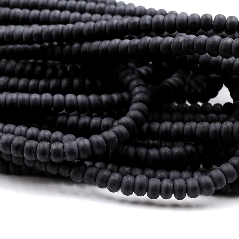 Matte Natural Onyx Rondelle 4mm 6mm 8mm Beads Quality Natural Black Gemstones 15.5" Strand image 4