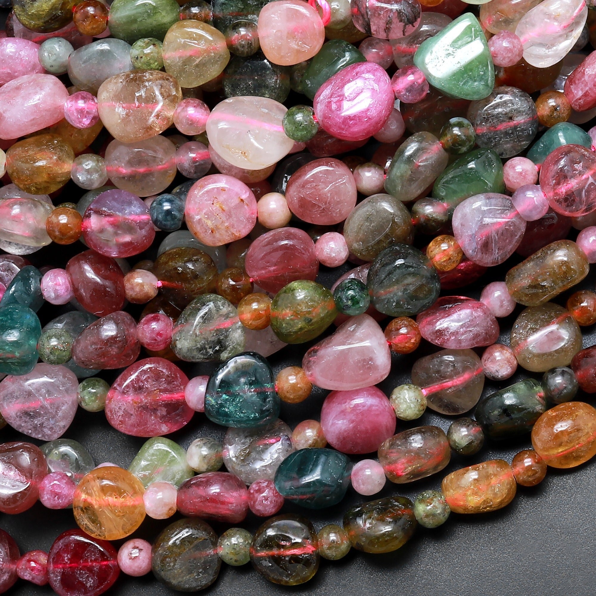 Multicolor Tourmaline Gemstone Bead Dangle Earrings - Handmade Freeform Nugget 12-15mm