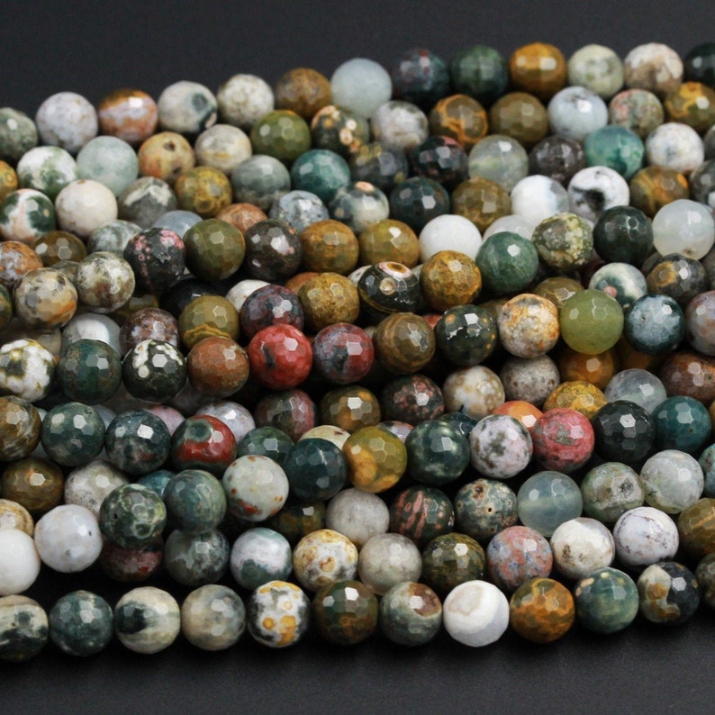 Natural Ocean Jasper Beads Faceted 8mm Round Beads Vibrant | Etsy