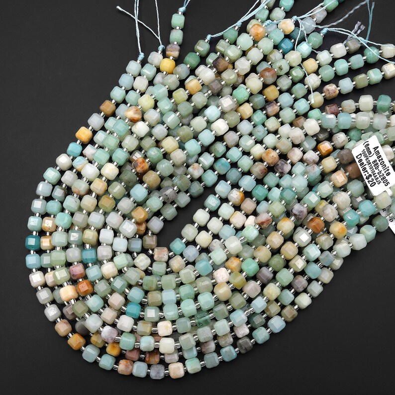 Faceted Natural Amazonite 6mm Rubic Cube Beads 15.5