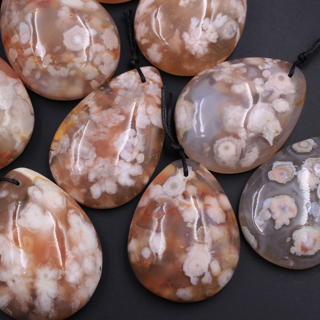 AAA Large Natural Cherry Blossom Agate Teardrop Pendant Wholesale Focal Bead Etsy
