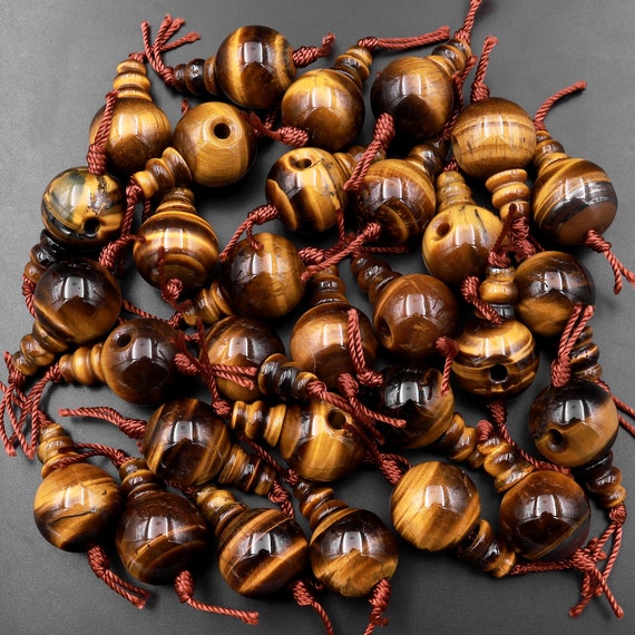 AAA Large 16mm Natural Gemstone Guru Tiger's Eye Beads Three Holes