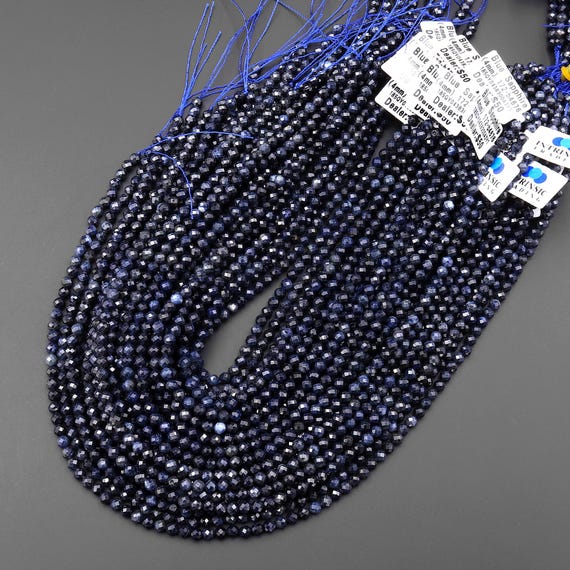 AAA Faceted Natural Deep Blue Sapphire Round Beads 2mm 3mm 4mm