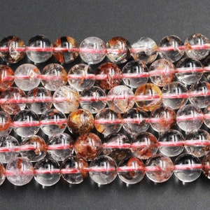 AAA Rare Natural Red Golden Phantom Quartz 6mm 8mm 10mm 12mm 14mm 16mm Round Bead Real Genuine Clear Quartz Crystal Copper Iron 15.5&quot; Strand