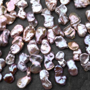 Large Natural Powder Pink Mauve Keishi Twin Pearl Top Side Drilled Real Genuine Natural Freshwater Pearl 16&quot; Strand