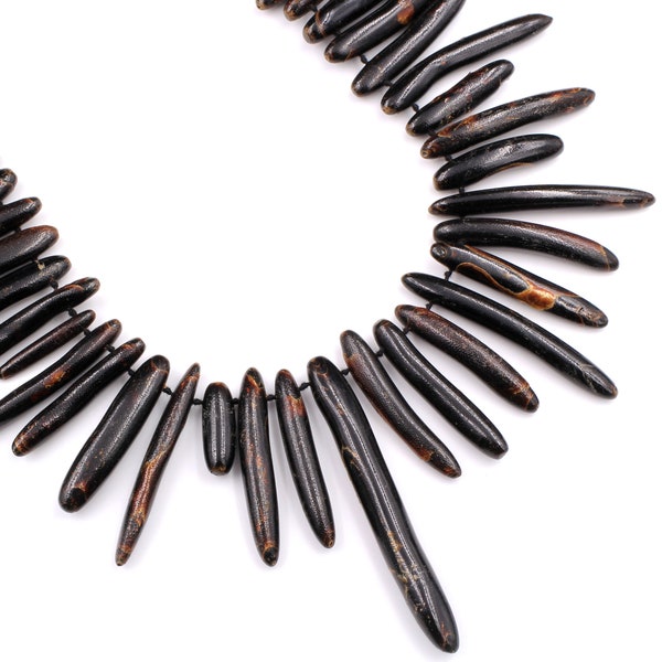 Rare Natural Black Coral Branch Beads, Black Sponge Coral Beads, Black Coral Sticks, Freeform Irregular Super Long Coral Spikes 15.5" Strand
