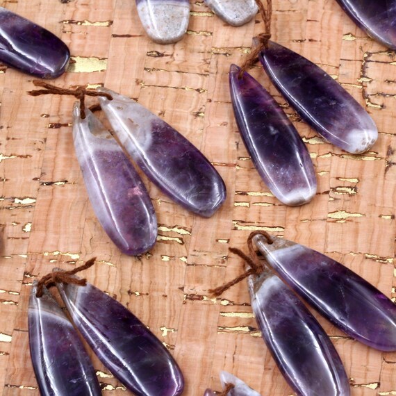 Drilled Natural Amethyst Earring Beads Pair Teardrop Cabochon Matched Gemstone