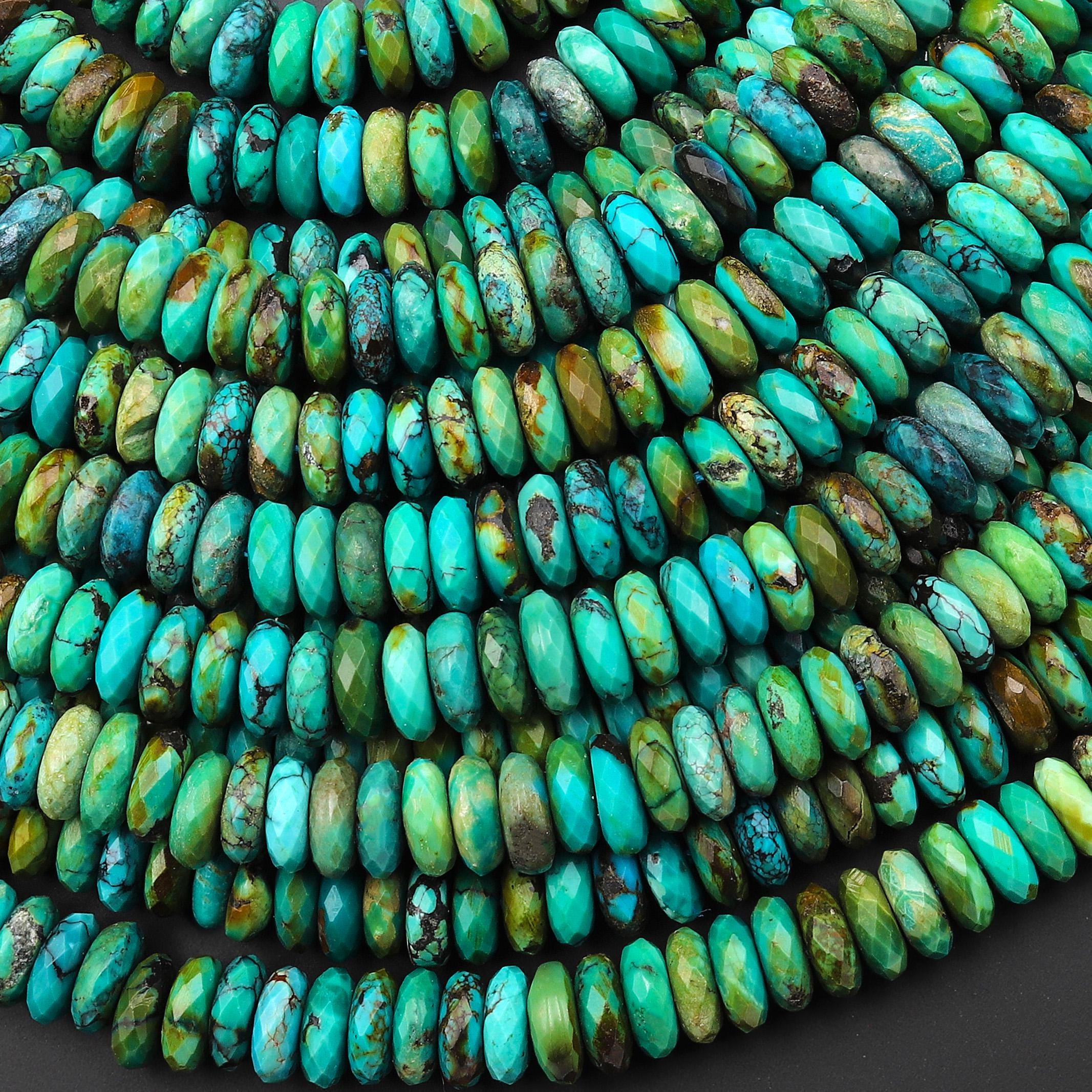 AAA echte natürliche blau grün goldene Türkis 6 mm 8 mm facettierte dünne Rondelle Perlen 15,5 "Strang