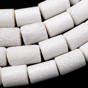 Natural White Sponge Coral Beads Large Smooth Tube Cylinder Gemstone 15.5" Strand