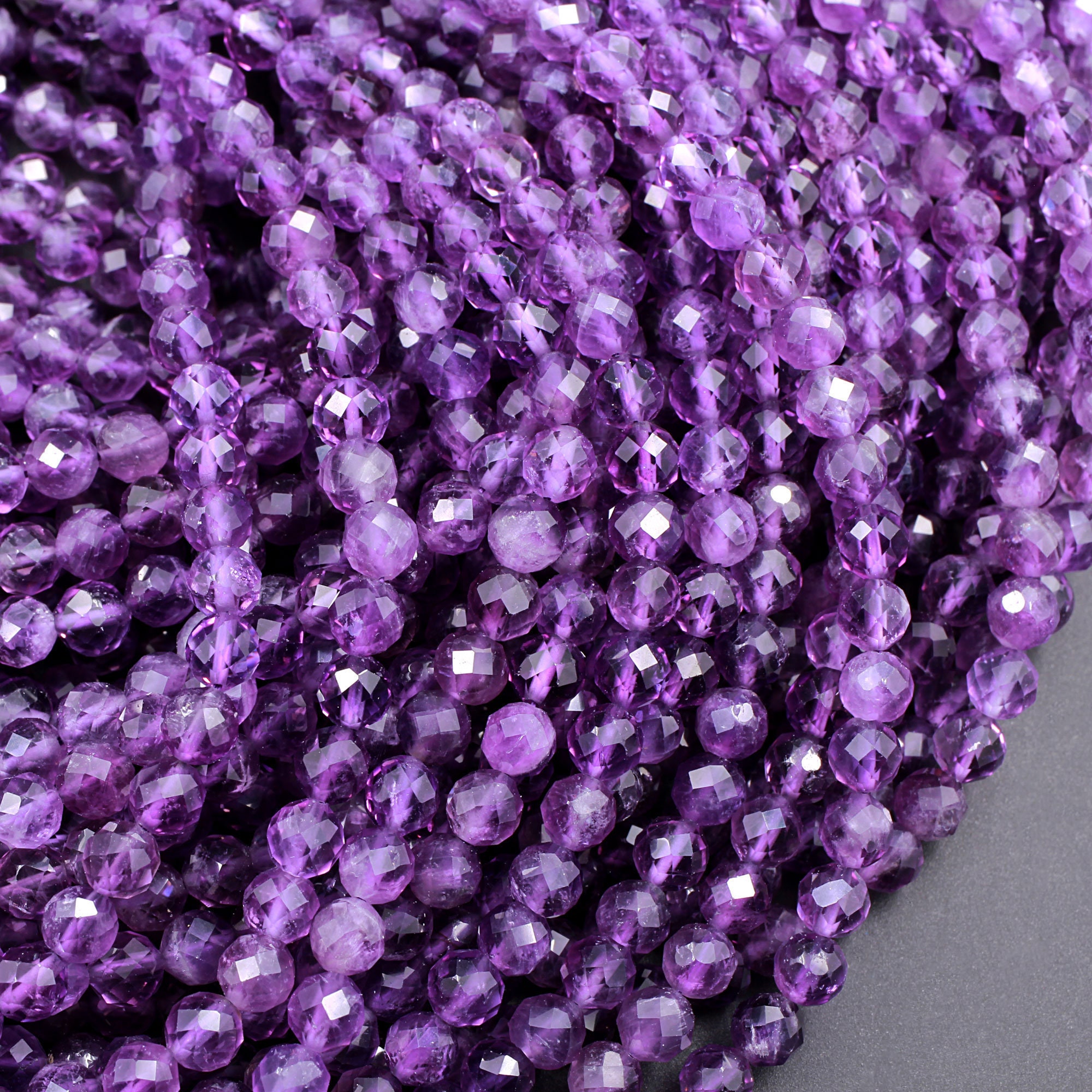 AAA Faceted Natural Amethyst 2mm 3mm 4mm 5mm 6mm Round Beads Micro Faceted Genuine Purple Amethyst Gemstone 15.5" Strand