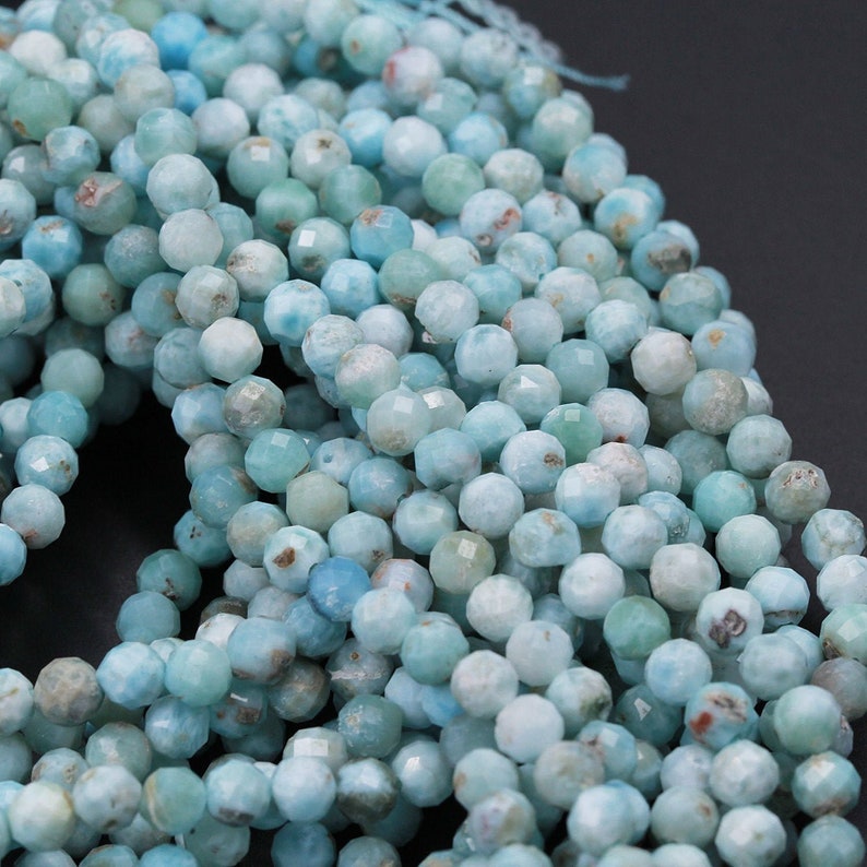 Natural Larimar Beads Micro Faceted Small 3mm Faceted 5mm Faceted Round Beads Genuine Natural Blue Larimar Gemstone A Grade 16 Strand