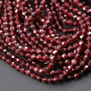 AAA Natural Red Garnet Gemstone Beads Micro Faceted 2mm 3mm 4mm Round High Quality Laser Diamond Cut Gemstone 15.5" Strand