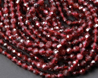 Koraliki z naturalnego czerwonego granatu AAA, mikrofasetowane, okrągłe, wysokiej jakości, szlifowane laserowo diamentem, 2 mm, 3 mm, 4 mm, 15,5"