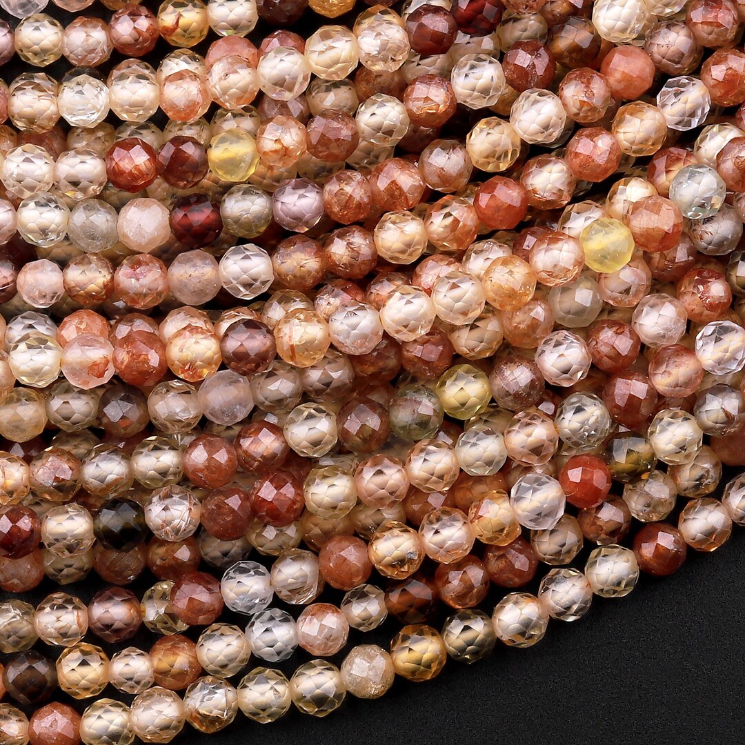 Genuine Natural Zircon Round Beads 2mm 3mm 4mm Micro Faceted Champagne