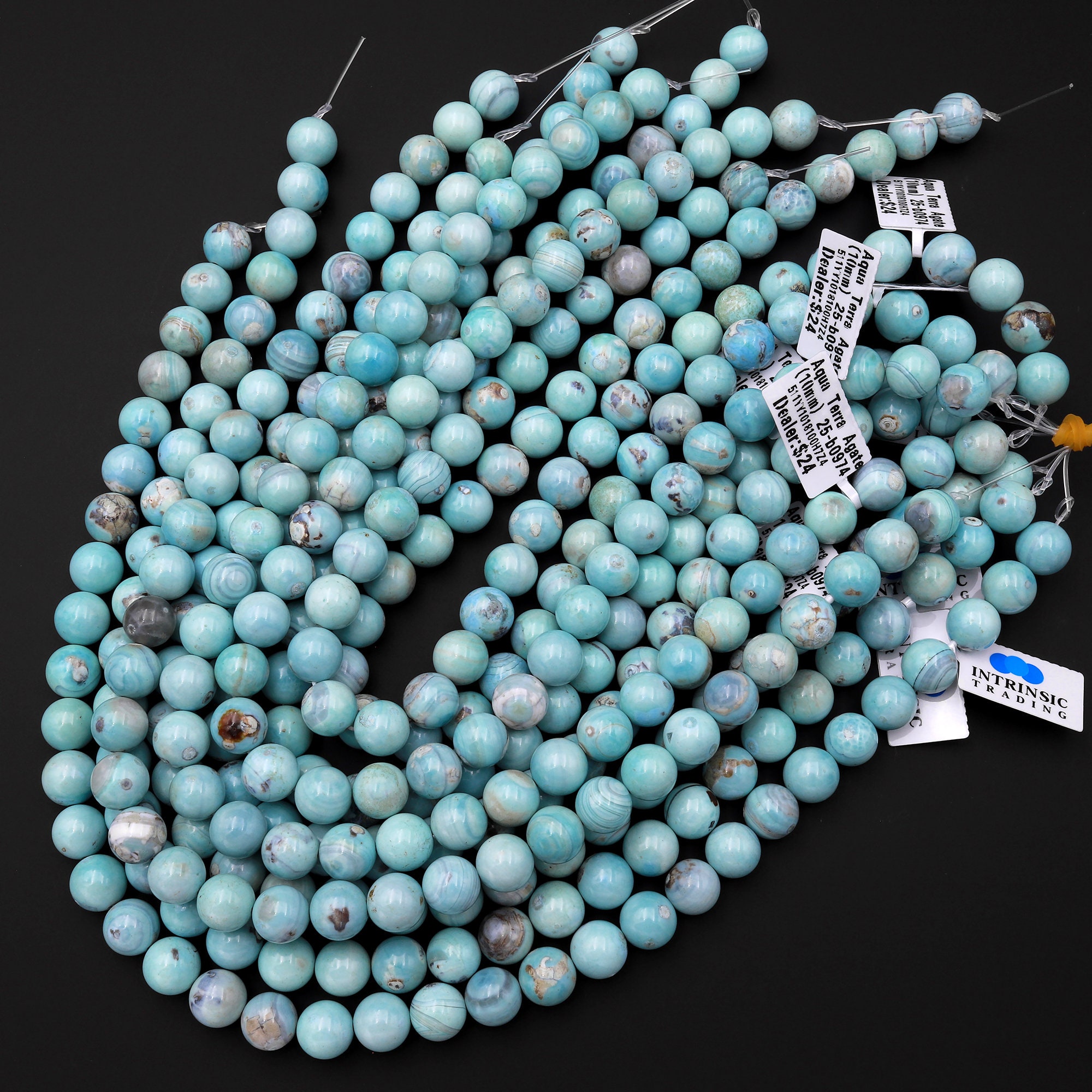 Perle Di Agata Fasciate Blu, Gemstone Round, Full Strand, 4mm 6mm 8mm - Foto 5