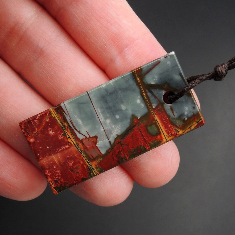 Red Creek Jasper Pendant Cherry Creek Jasper Multicolor Picasso Jasper Pendant Flat Rectangle Natural Stone Slab Pendant P1586