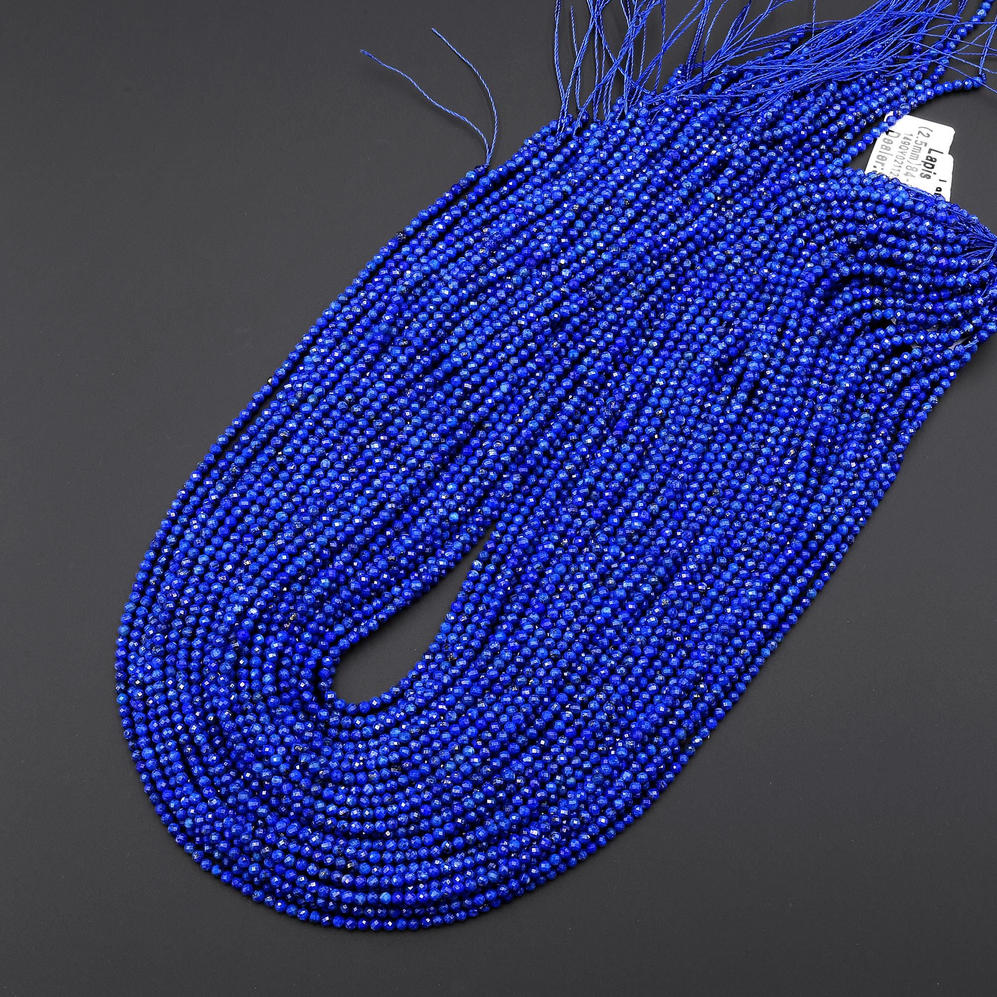 AAA Micro Faceted Natural Denim Blue Lapis Lazuli Round Beads 2mm