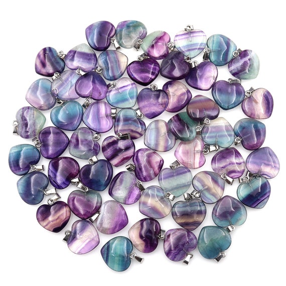 Ciondolo Cuore In Fluorite Himalaya Viola Arcobaleno Con Catena Inox 20'' – Zenergy Gems