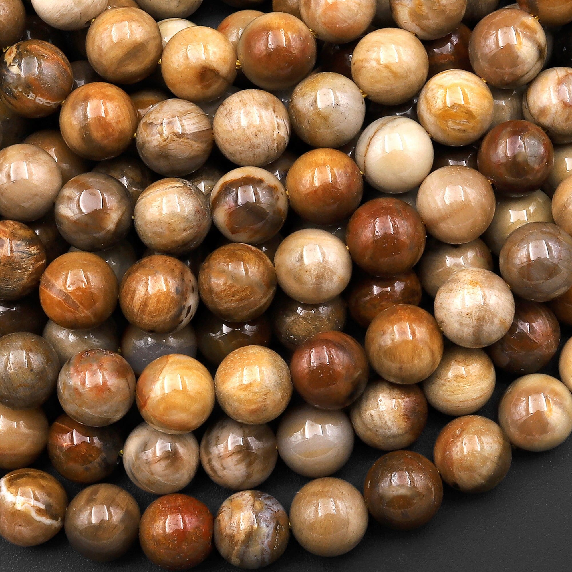 Natural Petrified Wood Beads 4mm 6mm 8mm 10mm Round Beads Earthy