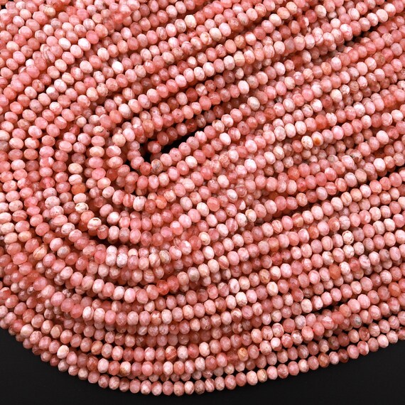 AA Natural Pink Rhodochrosite 3mm 4mm Faceted Rondelle Beads Micro