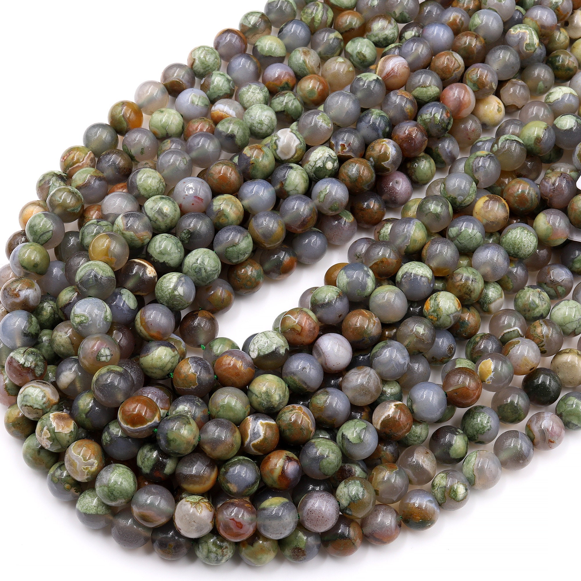 Round Pink Rhyolite Natural Rainforest Rhyolite Jasper 6mm 8mm 9mm 10mm Round Beads 15.5 ...