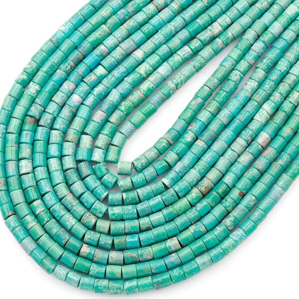 Small Genuine 100% Natural Turquoise Tube Beads 4mm Cylinder High Quality Genuine Natural Blue Green Turquoise Beads 15.5" Strand