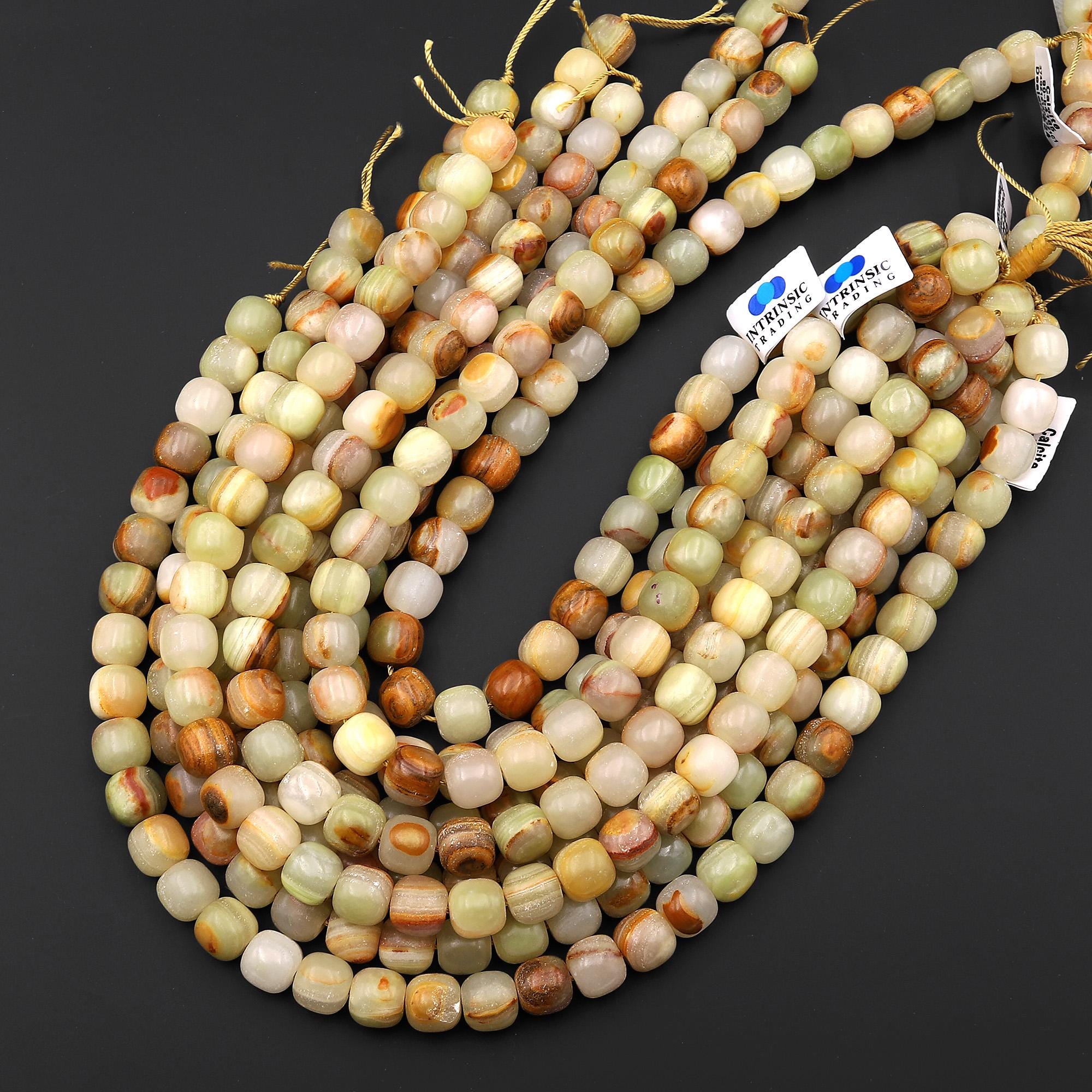 Earthy Natural Brown Yellow Green Calcite Rounded Cylinder Barrel Beads ...