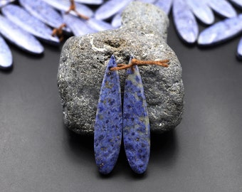 Natural Denim Blue Dumortierite Teardrop Earring Pair Matched Gemstone Beads