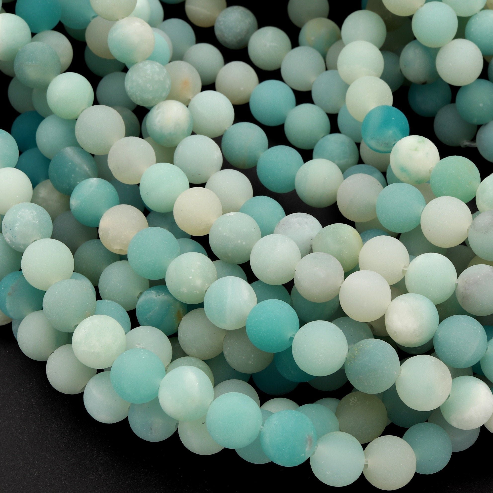 Matte Natural Blue Amazonite  6mm  8mm 10mm Round Beads Stunning High Quality Organic Frosty Matte Finish 15.5" Strand