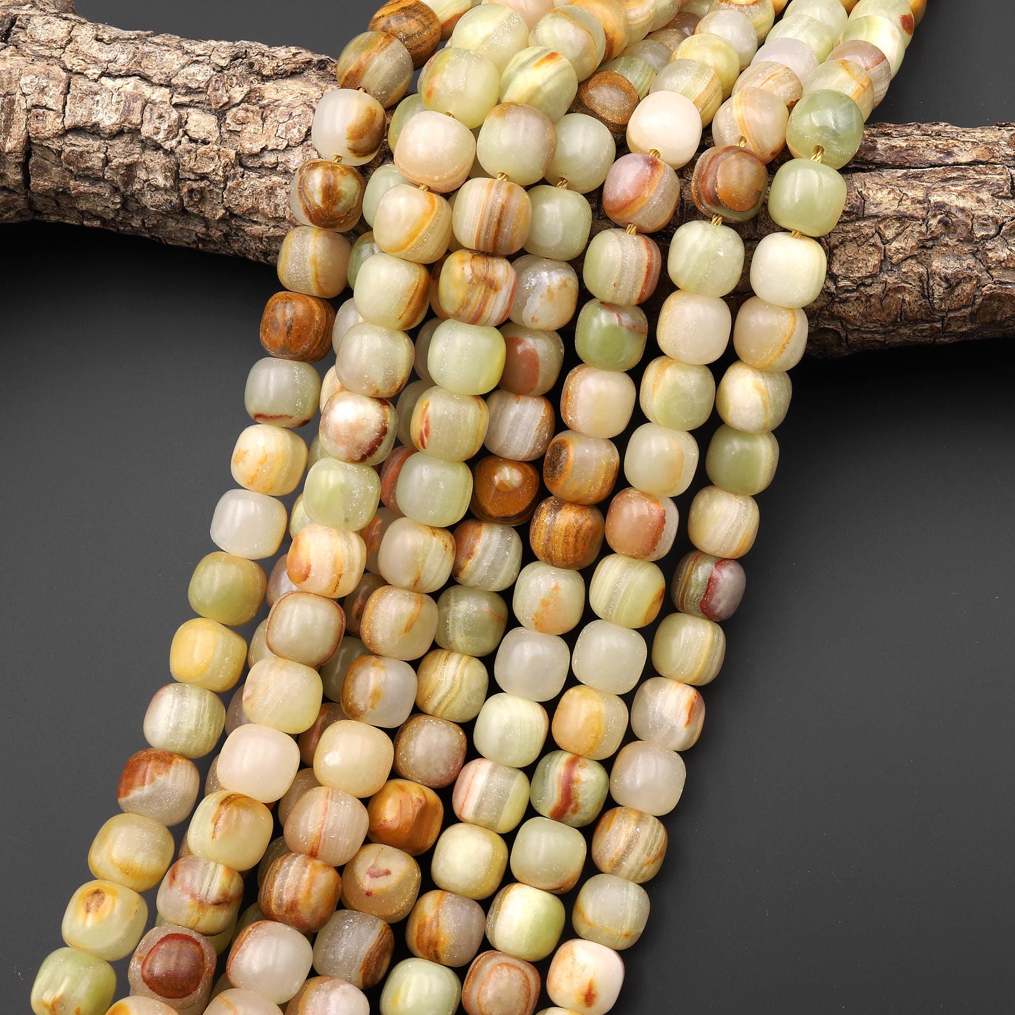 Earthy Natural Brown Yellow Green Calcite Rounded Cylinder Barrel Beads ...
